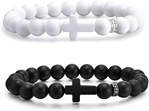 ZORVUJI — set de 2 pulseras rosario negras y blancas