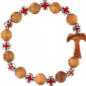 pulsera rosario de madera con cruz – brazalete religioso para hombre y mujer