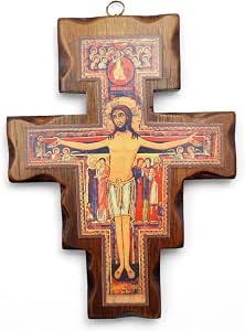 crucifijo san damiano – madera para pared, 15x11 cm