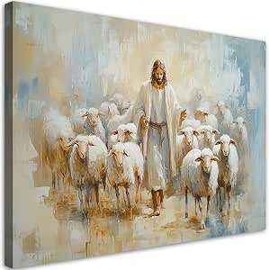 cuadro "el buen pastor" sobre lienzo – arte religioso para el hogar 40x60cm